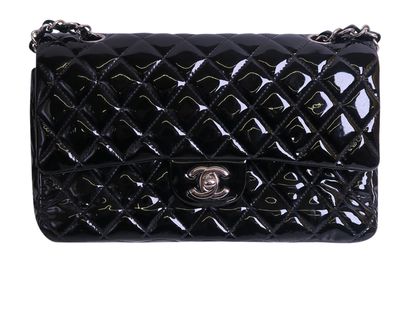 Medium Classic Double Flap, &pound;3,190, Handbags, Black, Patent Leather, Front view